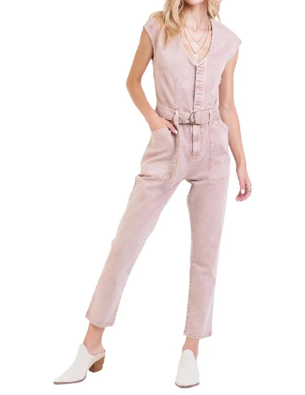 Women's Concert Pants-Nicole Denim Jumpsuit In Rose