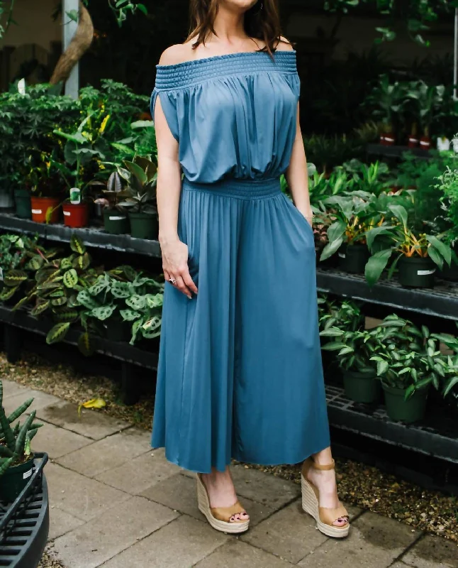 Women's Holiday Pants-Off-Shoulder Jumpsuit In Blue