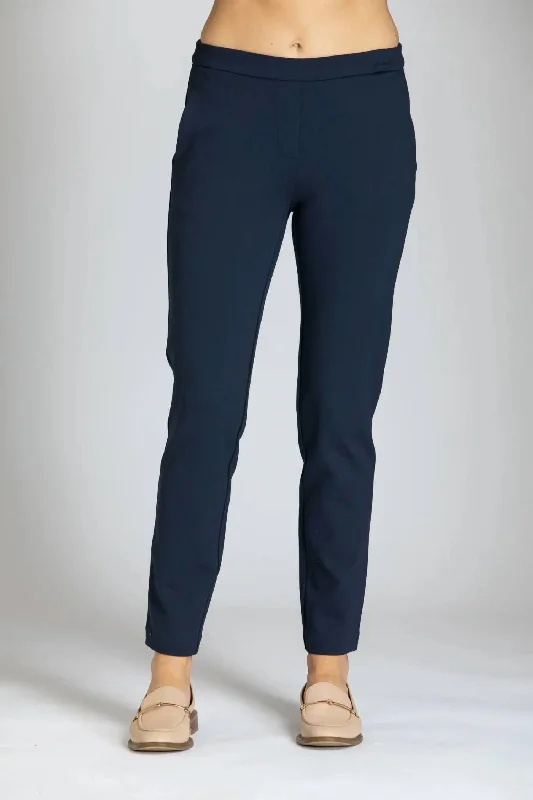 Women's Track Pants-Pull On Ponte Trousers In Navy