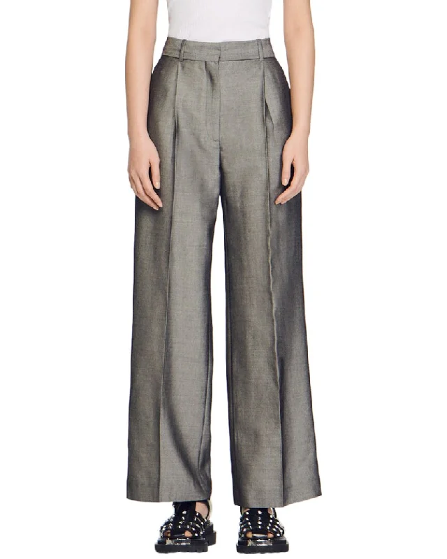 Women's Button Fly Pants-Sandro Quentin Wool-Blend Pant