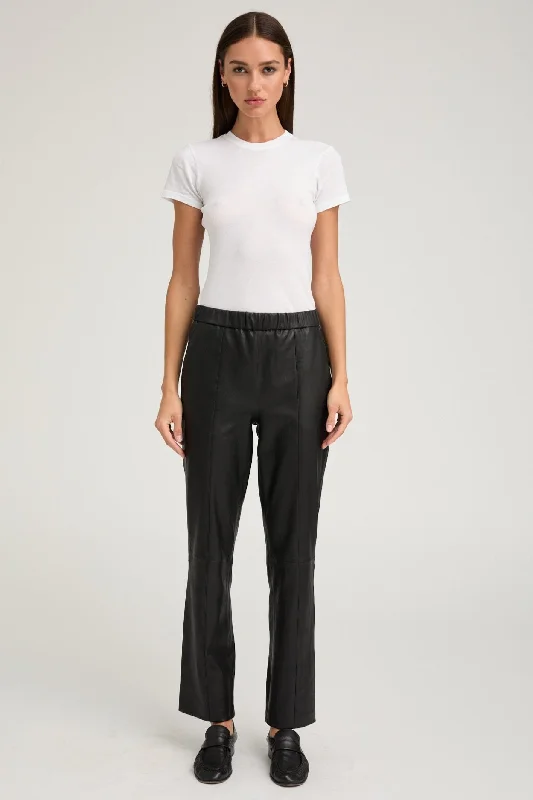 Women's Pajama Pants-Black Leather Sophia Pintuck