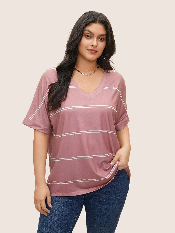 Striped Contrast Dolman Sleeve T-shirt