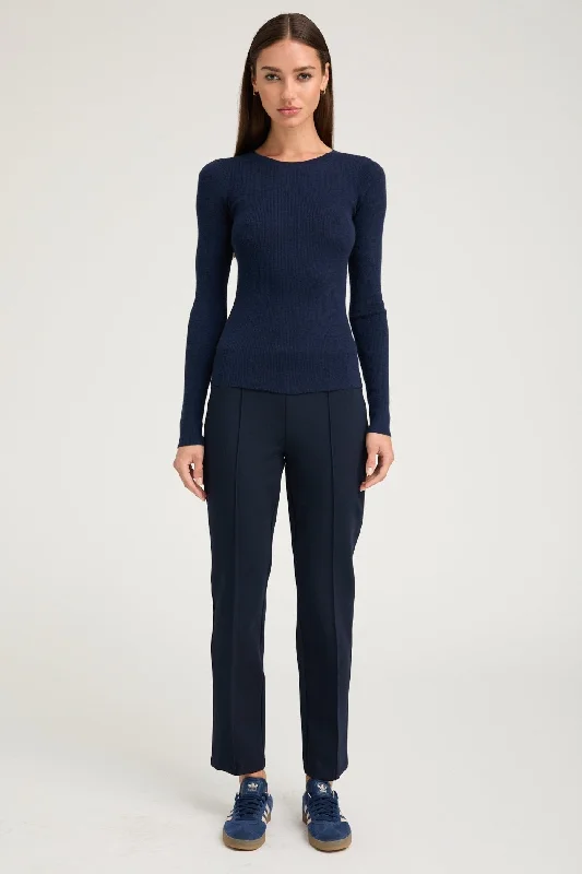 Women's Hem Detail Pants-Navy Casanova Sophia Leggings with Pintucks