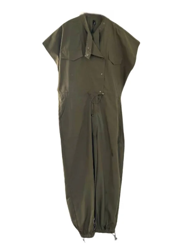 Women's Wide-Leg Pants-Utility Jumpsuit In Olive