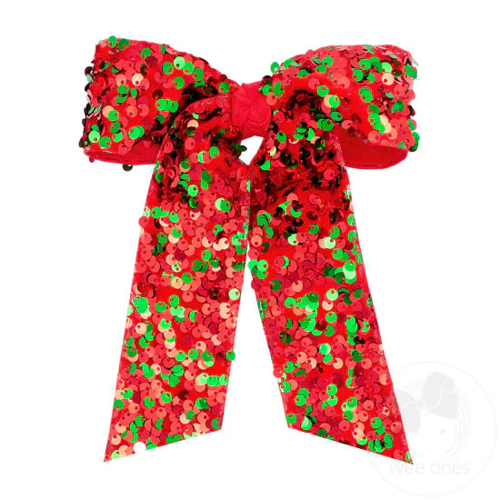 Women's Velvet Pants-Wee Ones King Red and Green Velvet Sequin Bow