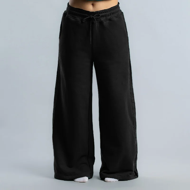 Women's Straight Fit Pants-Wide Leg Block Track Pant Women's BLACK