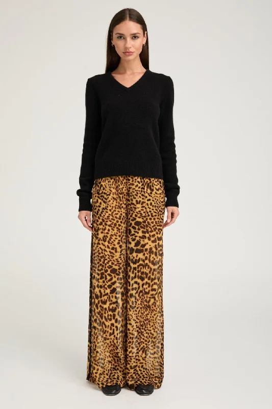 Women's Fashion Pants-Dark Leopard Silk Wide Leg Trousers