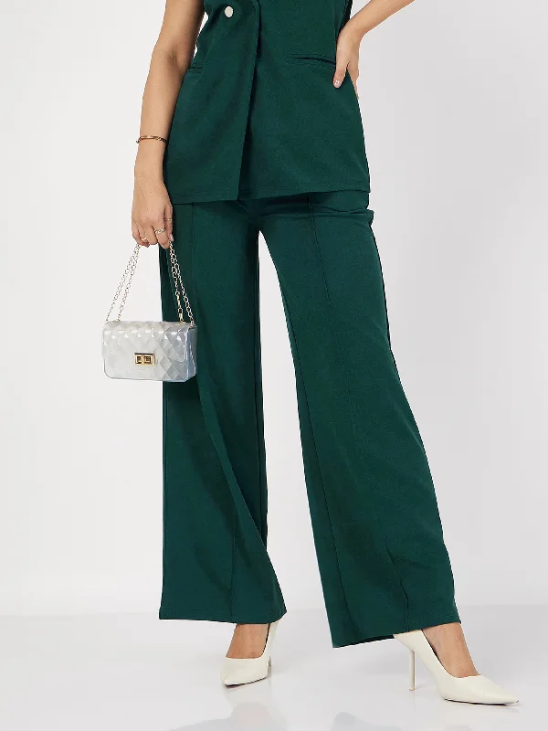 Women's Culotte Pants-Women Emerald Front Dart Palazzo Pants