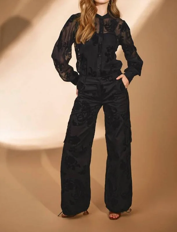 Women's Office Pants-Zuhr Cotton Cargo Pants In Black