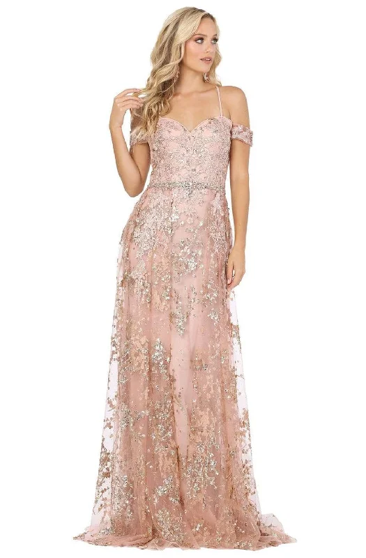 Women's Satin Evening Gowns-Dancing Queen - 4082 Off-Shoulder Metallic Accented A-Line Dress