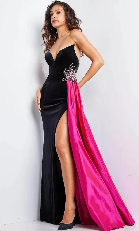 Women's Magenta Evening Dresses-Jovani 26117 - Velvet Strapless Prom Gown