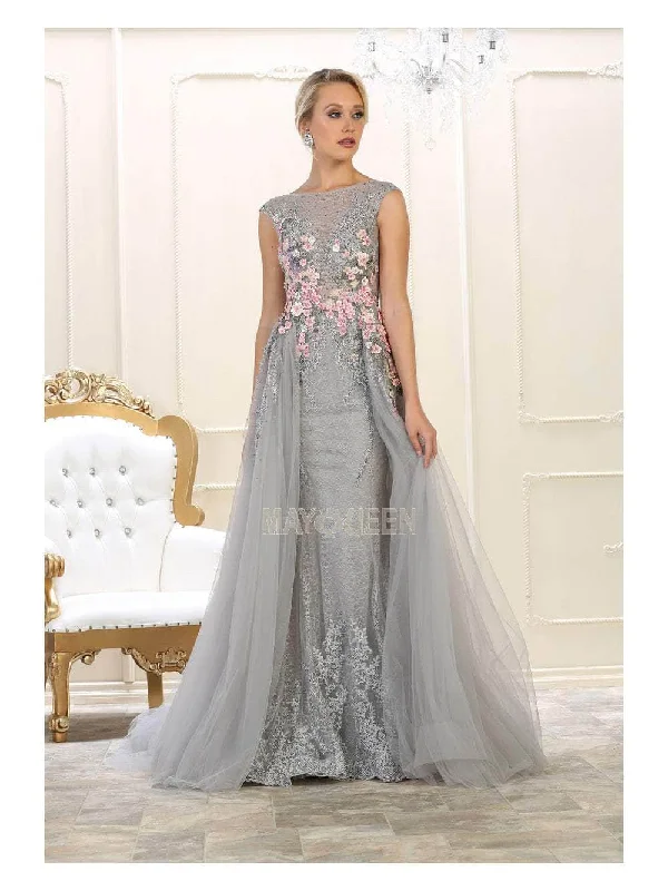 Women's Topaz Evening Gowns-May Queen RQ7596 - Laced Overlay Dress