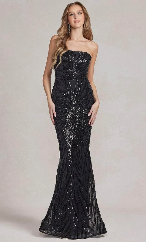 Women's Navy Evening Gowns-Nox Anabel R1204 - One Shoulder Sequin Evening Dress